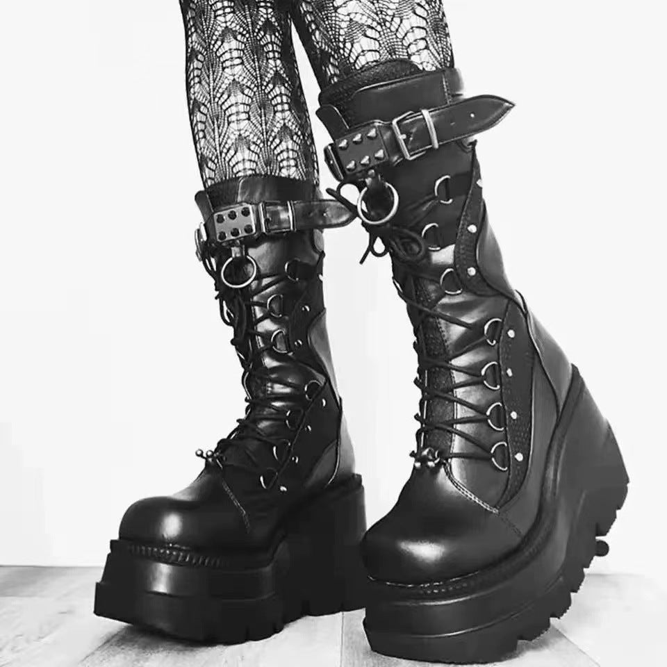 Shadowed Elegance - Women's Platform Boots by The Nevermore