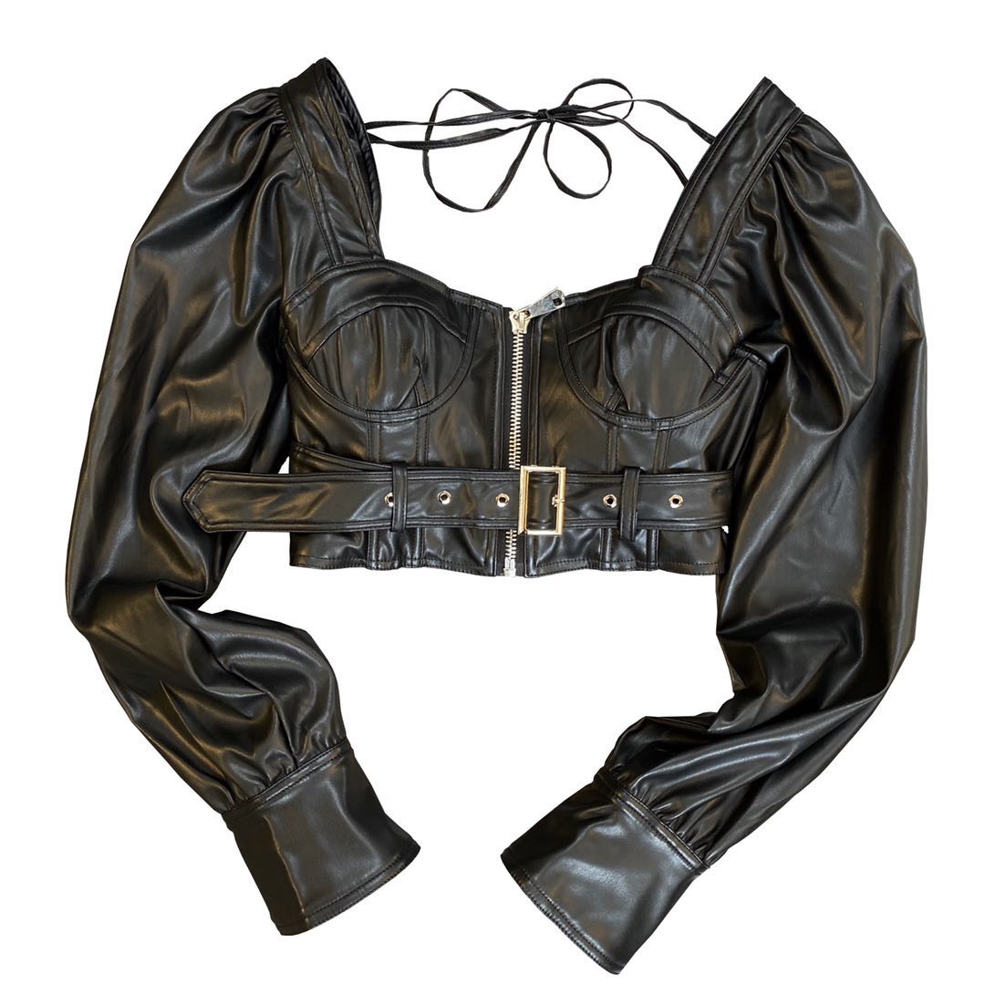 Shadowed Elegance - The Nevermore Vintage Top Leather Blouse for Women – Unique Gothic Fasfion by Nevermore Lifestyle & Tech | L Black