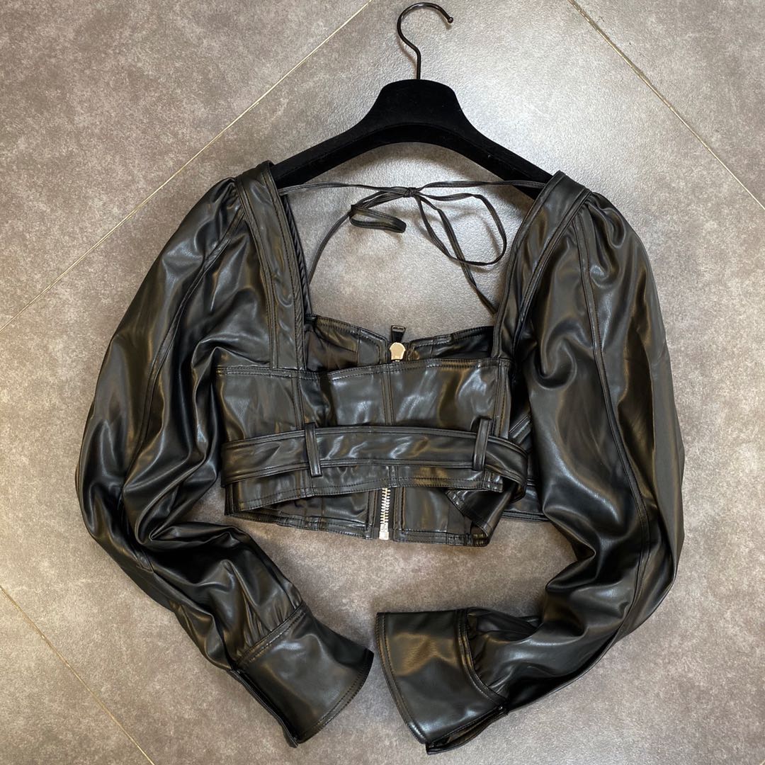 Shadowed Elegance - The Nevermore Vintage Top Leather Blouse for Women – Unique Gothic Fasfion by Nevermore Lifestyle & Tech | L Black