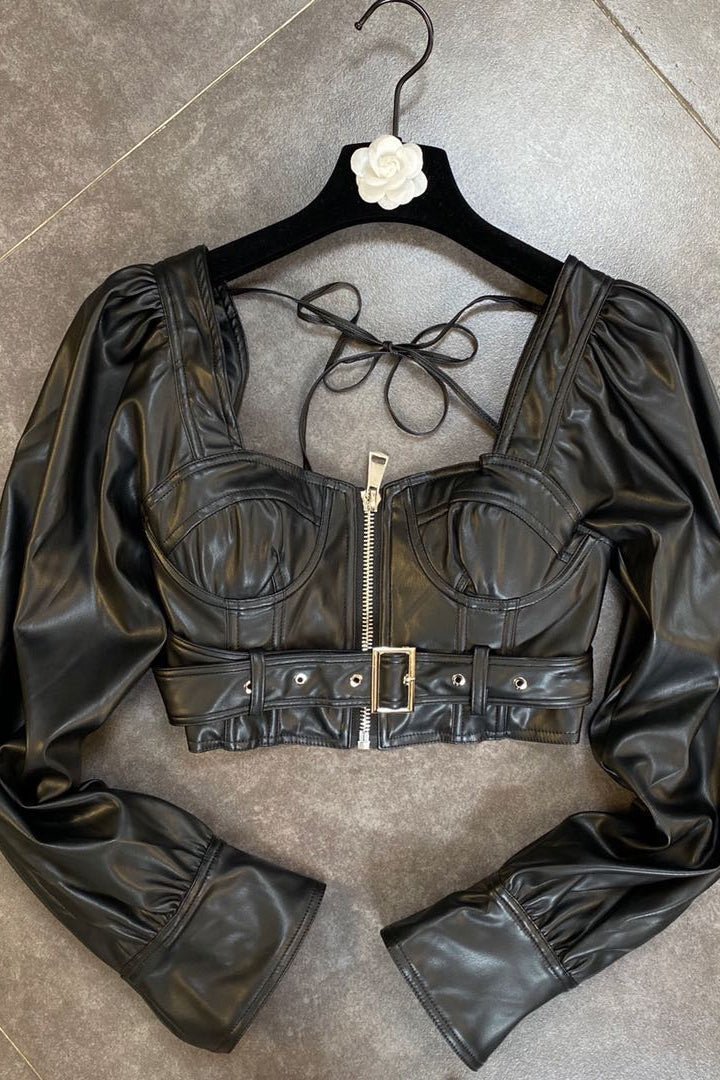 Shadowed Elegance - The Nevermore Vintage Top Leather Blouse for Women – Unique Gothic Fasfion by Nevermore Lifestyle & Tech | L Black