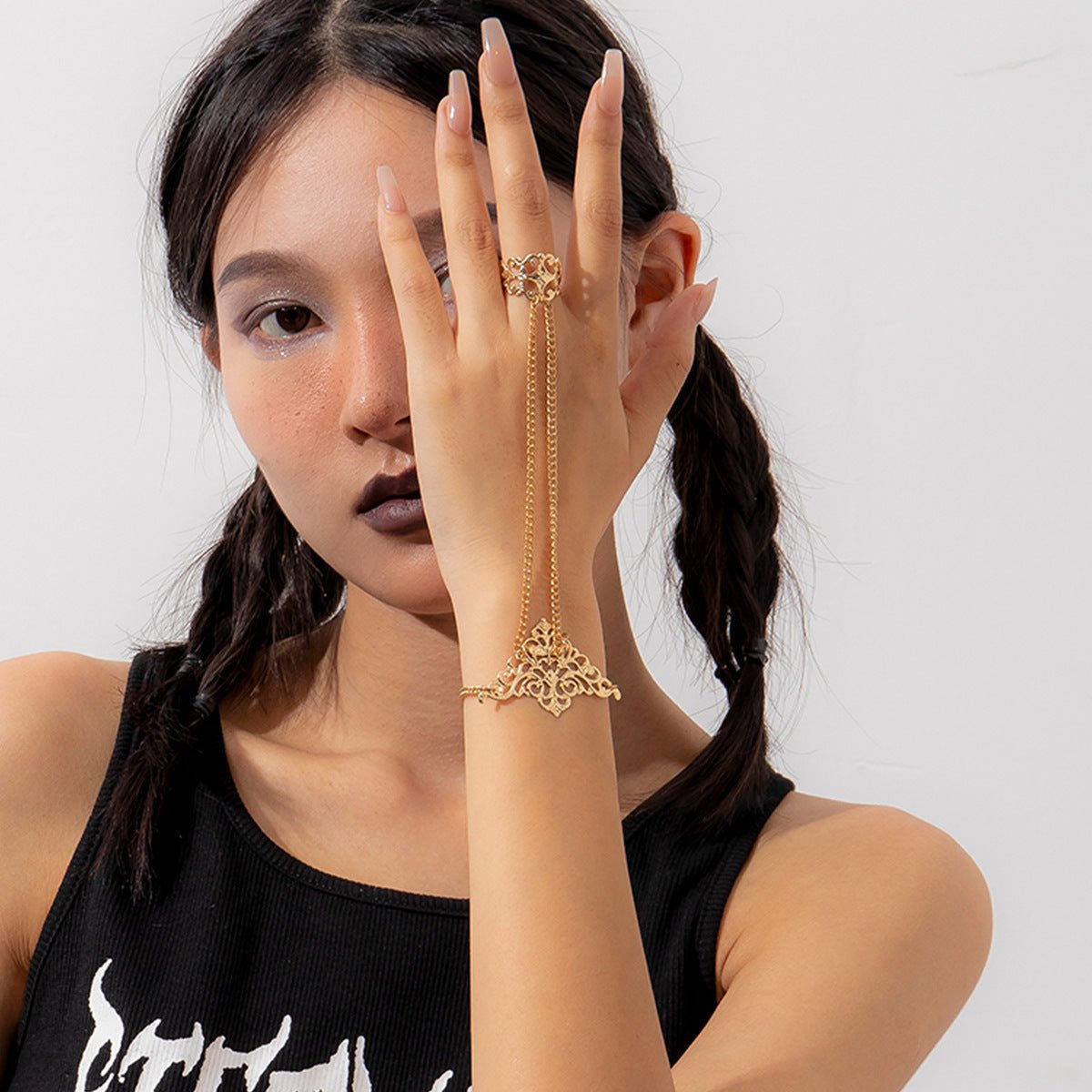 Shadowmourn – Gothic Crown Finger Bracelet by The Nevermore – Unique Accessories by Nevermore Lifestyle & Tech | Gold