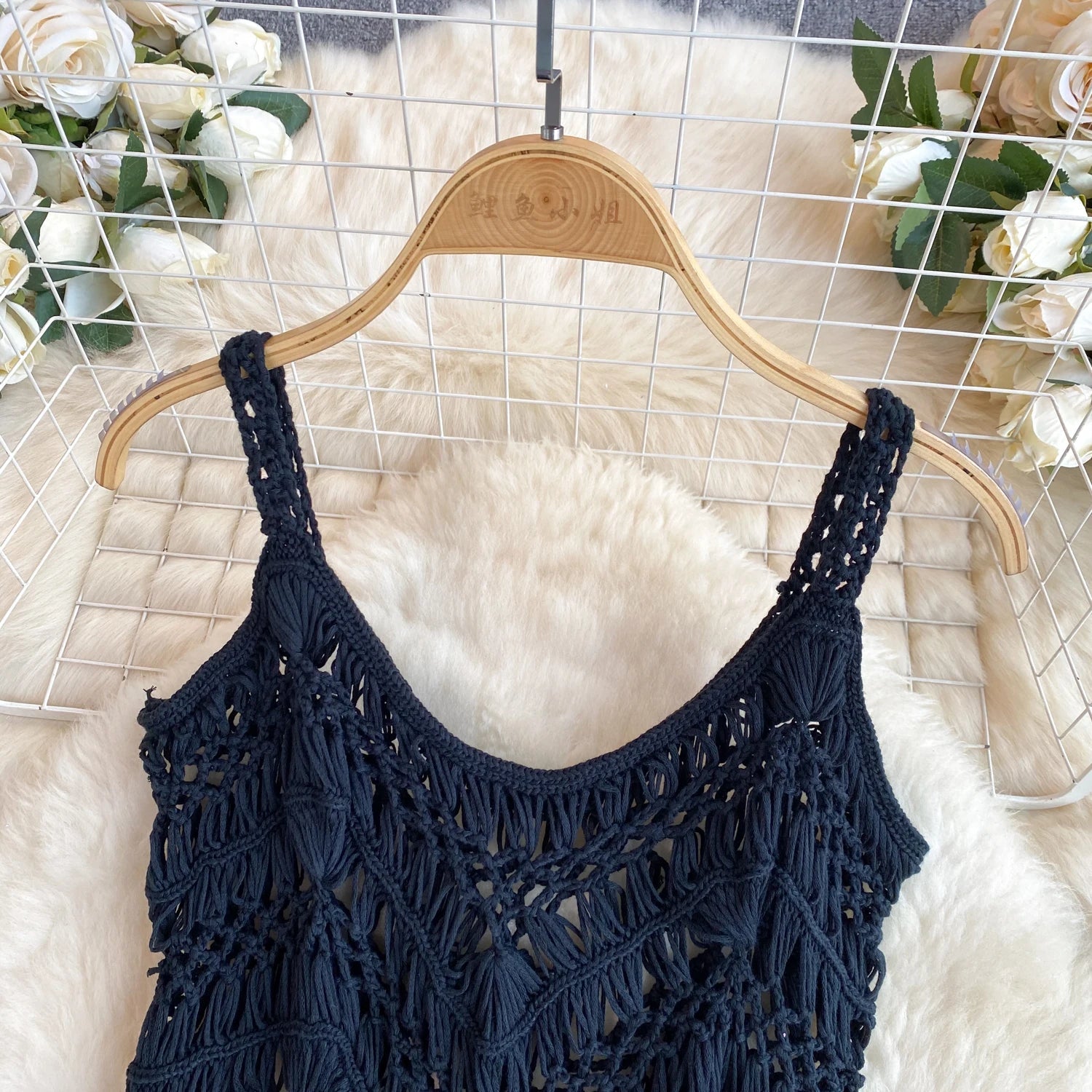 Singreiny – Bohemian Tassel Knit Camisole by The Nevermore – Unique Boho Cover - Ups by Nevermore Lifestyle & Tech | One Size beige