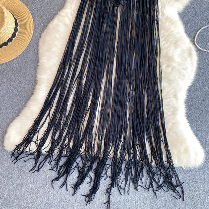 Singreiny – Bohemian Tassel Knit Camisole by The Nevermore – Unique Boho Cover - Ups by Nevermore Lifestyle & Tech | One Size beige