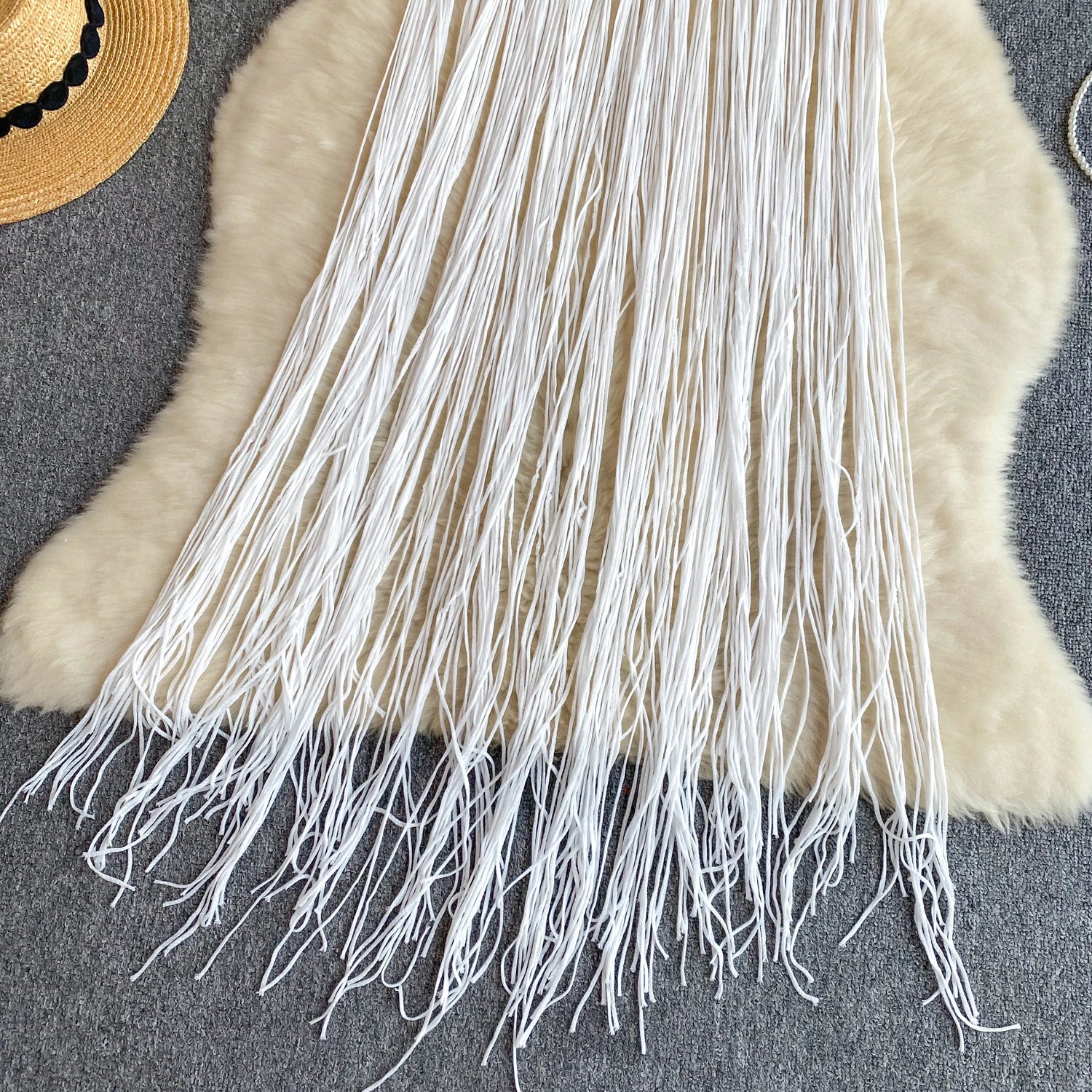 Singreiny – Bohemian Tassel Knit Camisole by The Nevermore – Unique Boho Cover - Ups by Nevermore Lifestyle & Tech | One Size beige