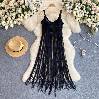 Singreiny – Bohemian Tassel Knit Camisole by The Nevermore – Unique Boho Cover - Ups by Nevermore Lifestyle & Tech | One Size beige