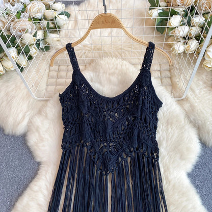 Singreiny – Bohemian Tassel Knit Camisole by The Nevermore – Unique Boho Cover - Ups by Nevermore Lifestyle & Tech | One Size beige