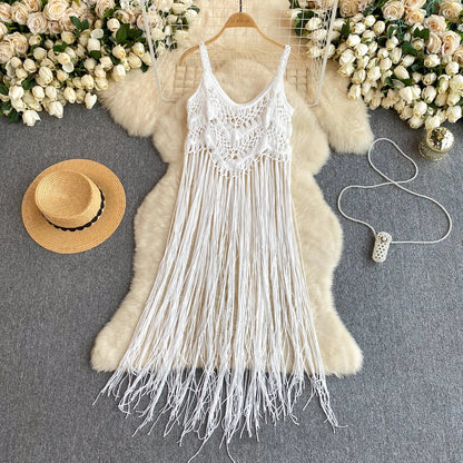 Singreiny – Bohemian Tassel Knit Camisole by The Nevermore – Unique Boho Cover - Ups by Nevermore Lifestyle & Tech | One Size beige