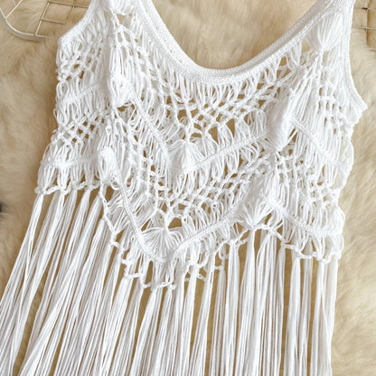Singreiny – Bohemian Tassel Knit Camisole by The Nevermore – Unique Boho Cover - Ups by Nevermore Lifestyle & Tech | One Size beige