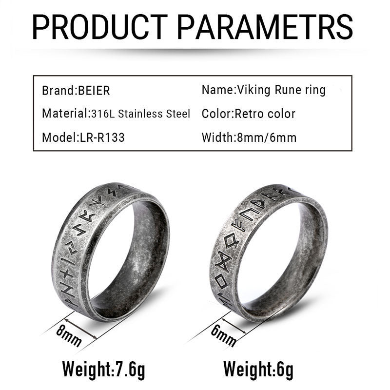 Skuld - The Nevermore Norse Vikings Rune Ring for Men 316L Stainless Steel – Unique Gothic Jewelry by Nevermore Lifestyle & Tech | 10 8mm