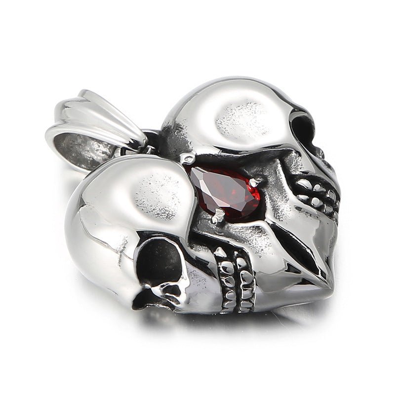 Skull Couple Pendant - Red Zircon Heart by The Nevermore – Unique Gothic Pendants by Nevermore Lifestyle & Tech | Pendant Only