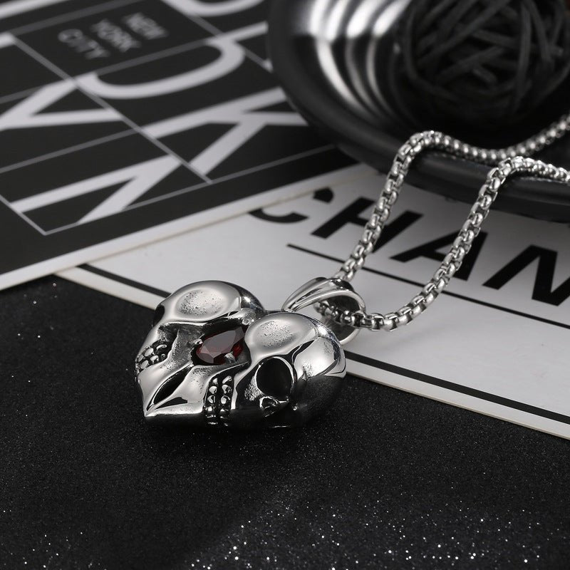Skull Couple Pendant - Red Zircon Heart by The Nevermore – Unique Gothic Pendants by Nevermore Lifestyle & Tech | Pendant Only