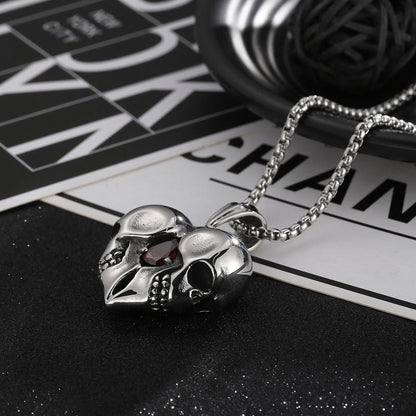 Skull Couple Pendant - Red Zircon Heart by The Nevermore – Unique Gothic Pendants by Nevermore Lifestyle & Tech | Pendant Only
