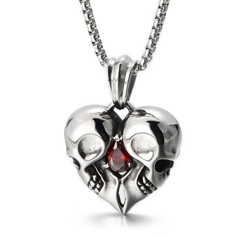 Skull Couple Pendant - Red Zircon Heart by The Nevermore – Unique Gothic Pendants by Nevermore Lifestyle & Tech | Pendant Only