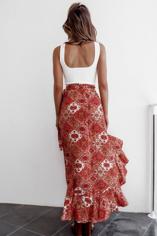 Solstice - Boho Floral Maxi Skirt by The Nevermore – Unique Boho Skirts by Nevermore Lifestyle & Tech | L Red