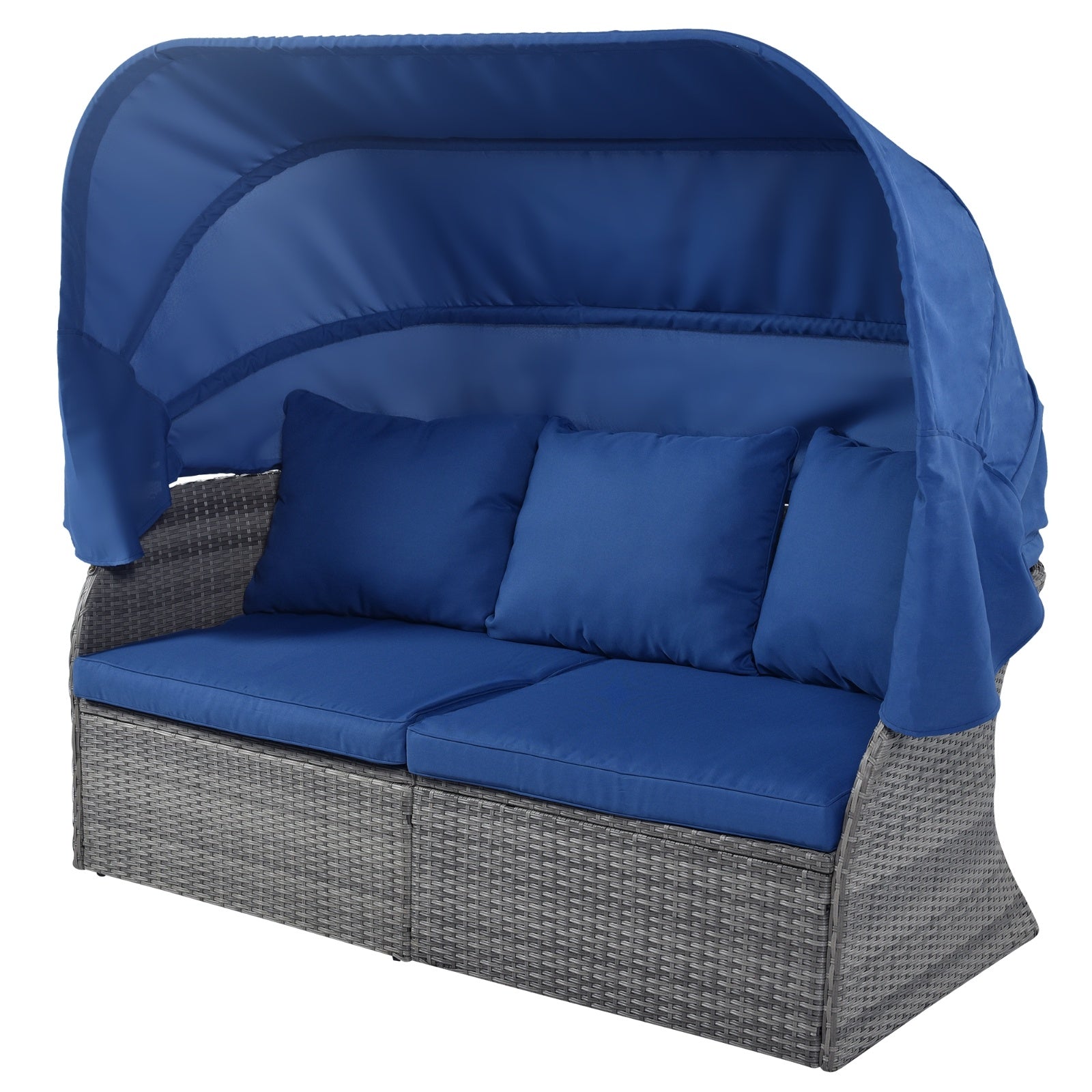 U STYLE Patio Furniture Set Daybed W Retractable Canopy Wicker