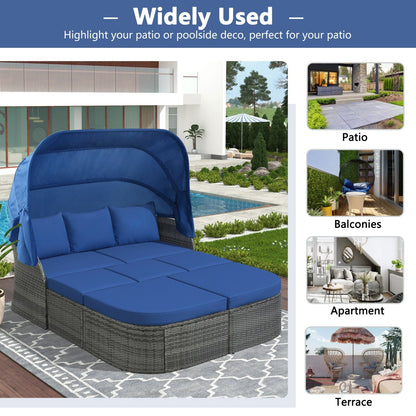 U STYLE Patio Furniture Set Daybed W Retractable Canopy Wicker