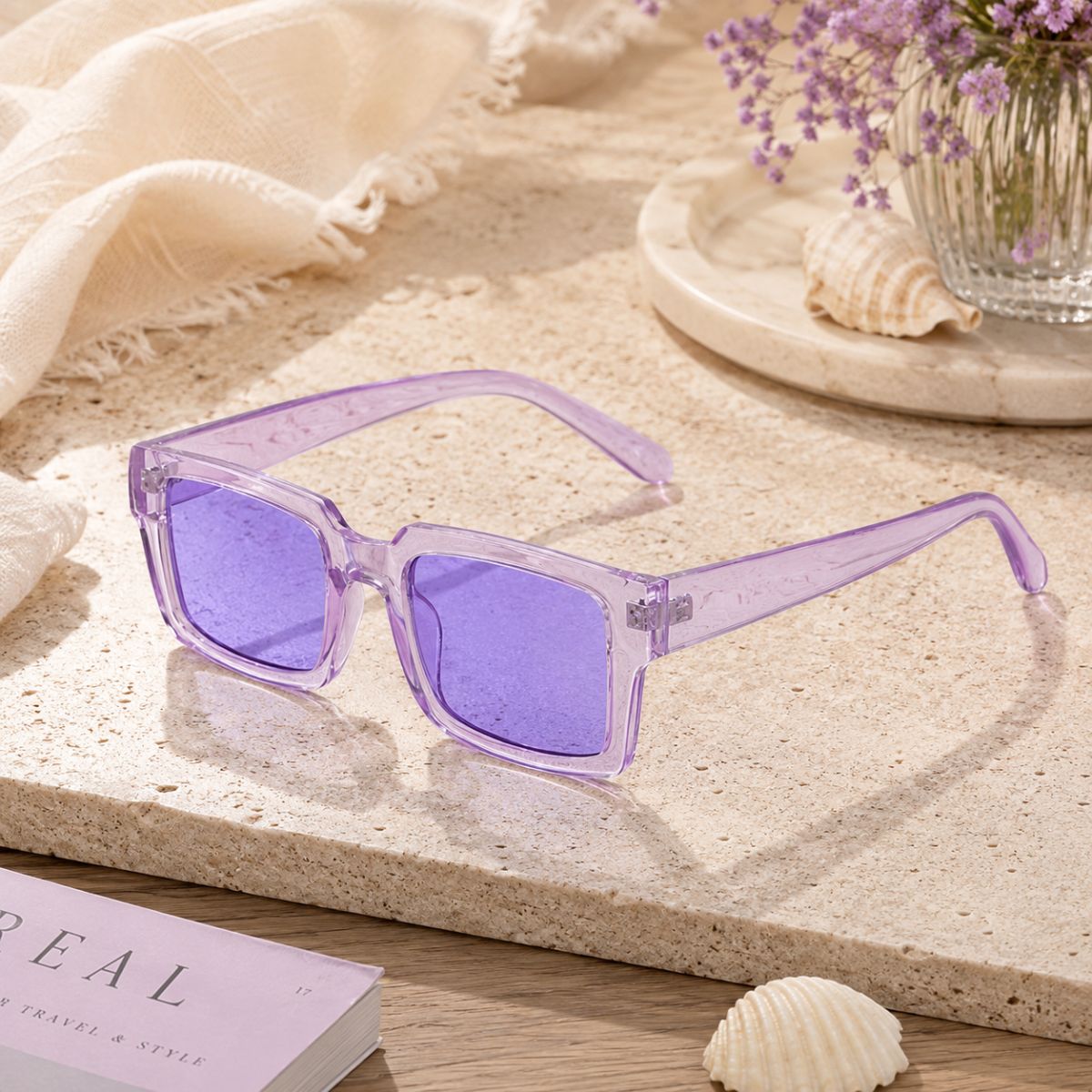 Square Sunglasses Noir Edge by The Nevermore – Unique Sunglasses by The Nevermore | Transparent Purple / Purple