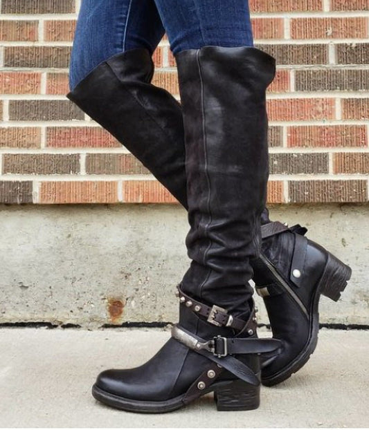 Starlet Luxe Buckled High - Tube Boots - by The Nevermore – Unique Boots for Women by Nevermore Lifestyle & Tech | 34 Black