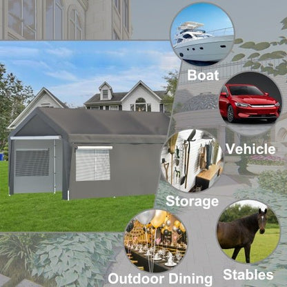 Carport Canopy 10x20 FT Heavy Duty Boat Car Canopy Garage With Removable Sidewalls And Roll-up Ventilated Windows