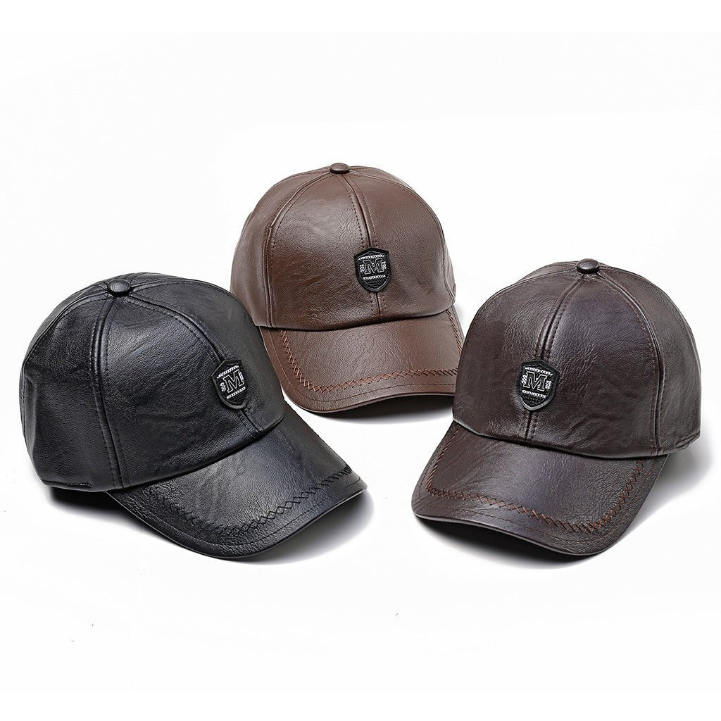 Pu Leather Duck Tongue Men'S Ear Protection Baseball Cap