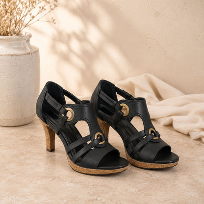 Strappy Heeled Sandals - Terra Muse by The Nevermore – Unique Sandals for Women by The Nevermore | 34 Black