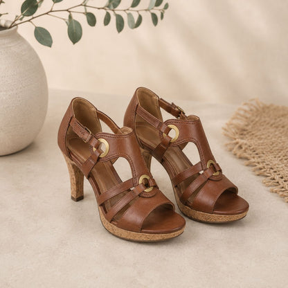 Strappy Heeled Sandals - Terra Muse by The Nevermore – Unique Sandals for Women by The Nevermore | 34 Brown