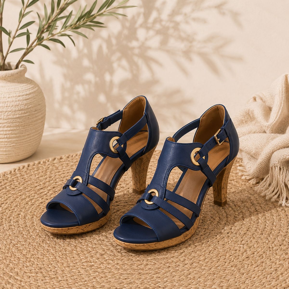 Strappy Heeled Sandals - Terra Muse by The Nevermore – Unique Sandals for Women by The Nevermore | 34 Navy Blue