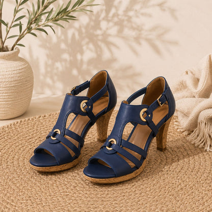 Strappy Heeled Sandals - Terra Muse by The Nevermore – Unique Sandals for Women by The Nevermore | 34 Navy Blue