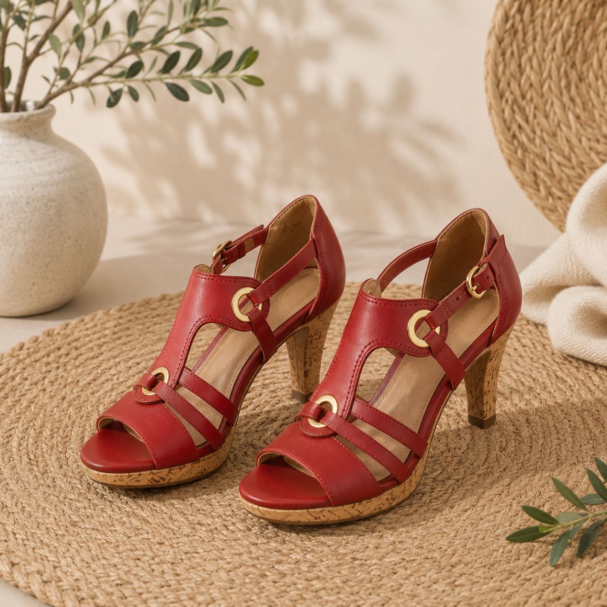 Strappy Heeled Sandals - Terra Muse by The Nevermore – Unique Sandals for Women by The Nevermore | 34 Red