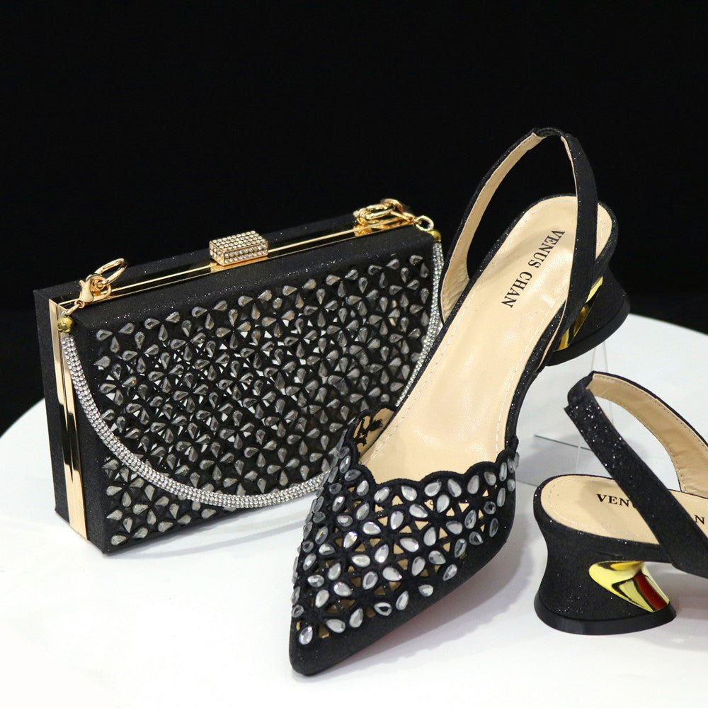 Summer Gleam Sandals & Handbag Set - Mid-Heel Elegance by The Nevermore