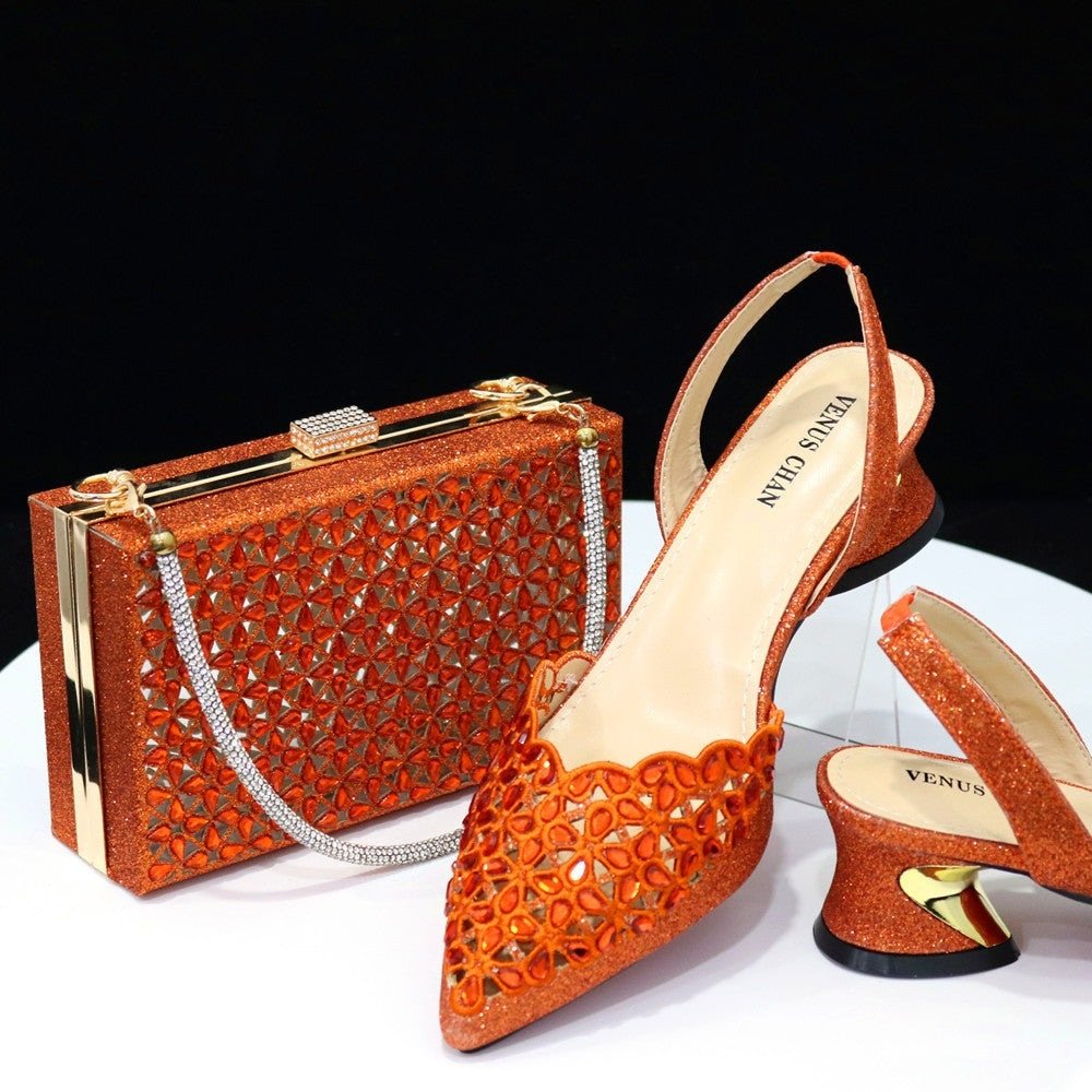 Summer Gleam Sandals & Handbag Set - Mid-Heel Elegance by The Nevermore