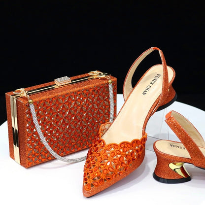 Summer Gleam Sandals & Handbag Set - Mid-Heel Elegance by The Nevermore