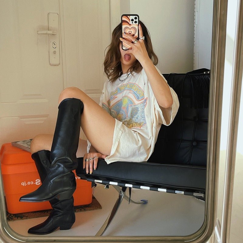 Sunflower Stardust Western Pointed Boots - by The Nevermore – Unique Boots for Women by Nevermore Lifestyle & Tech | 35 Black