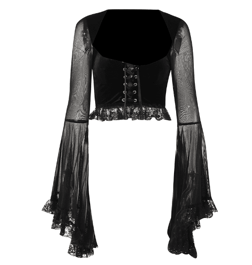 Tamsin Fog - The Nevermore Gothic Tank See - through Long - sleeved Top Lace – Unique Gothic Fashion for Women by Nevermore Lifestyle & Tech | L Black