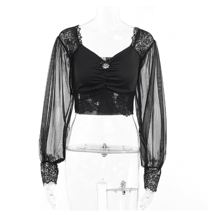 Tamsin Fog - The Nevermore Gothic Tank See - through Long - sleeved Top Lace – Unique Gothic Fashion for Women by Nevermore Lifestyle & Tech | L Black