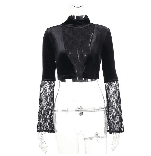 Tamsin Fog - The Nevermore Gothic Tank See - through Long - sleeved Top Lace – Unique Gothic Fashion for Women by Nevermore Lifestyle & Tech | L Black