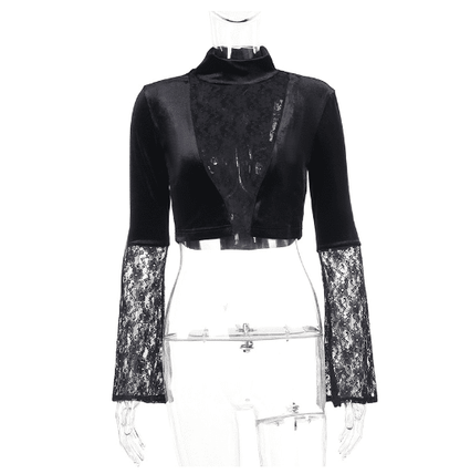 Tamsin Fog - The Nevermore Gothic Tank See - through Long - sleeved Top Lace – Unique Gothic Fashion for Women by Nevermore Lifestyle & Tech | L Black