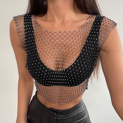 Terra Luxe - Sleeveless Rhinestone T-Shirt by The Nevermore – Unique Blouses by Nevermore Lifestyle & Tech | Average Size Black