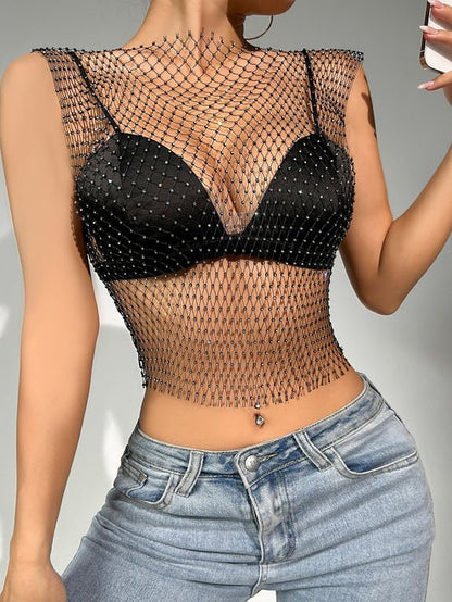 Terra Luxe - Sleeveless Rhinestone T-Shirt by The Nevermore – Unique Blouses by Nevermore Lifestyle & Tech | Average Size Black