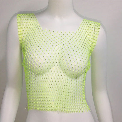 Terra Luxe - Sleeveless Rhinestone T-Shirt by The Nevermore – Unique Blouses by Nevermore Lifestyle & Tech | Average Size Green