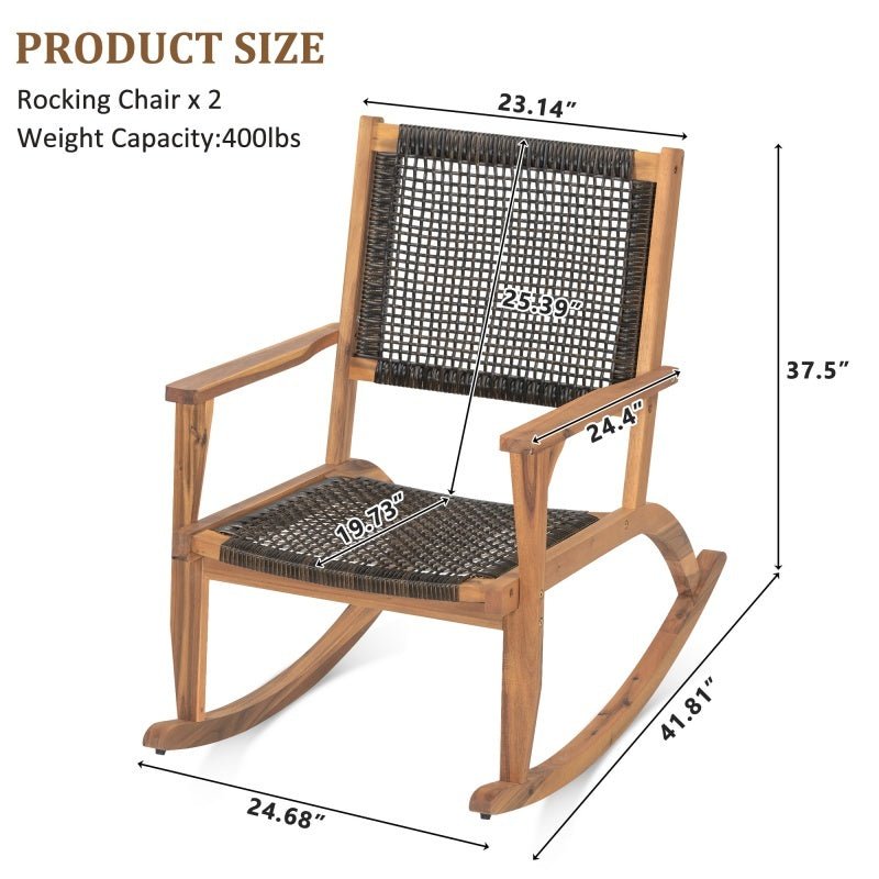 2-piece Terrace Rocking Chair Set, Acacia Wood Outdoor Rocking Chair, Equipped With Wicker Vine Seat And Backrest, Comfortable Garden Porch Chair, Dark Brown, Prohibited Platform Temu