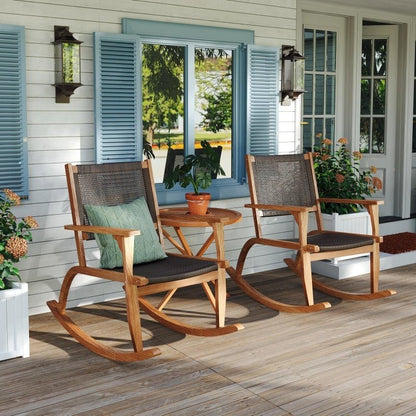 2-piece Terrace Rocking Chair Set, Acacia Wood Outdoor Rocking Chair, Equipped With Wicker Vine Seat And Backrest, Comfortable Garden Porch Chair, Dark Brown, Prohibited Platform Temu
