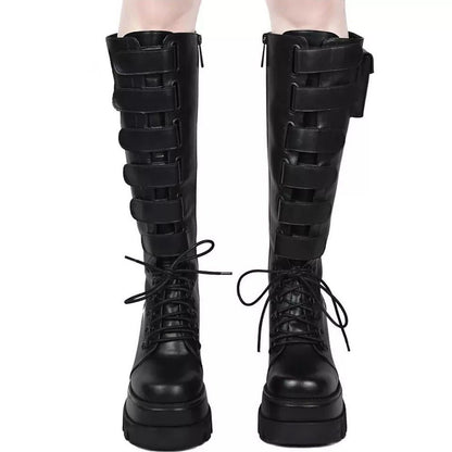 The Cult Gothic Over - the - Knee Lace - Up Boots by The Nevermore – Unique Gothic Fashion for Women by Nevermore Lifestyle & Tech | 35 Black