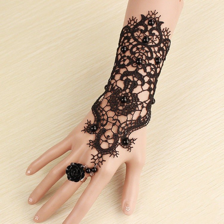 The Nevermore Gloves - Black Lace Bracelet Band Ring Integrated Chain – Unique by Nevermore Lifestyle & Tech | black