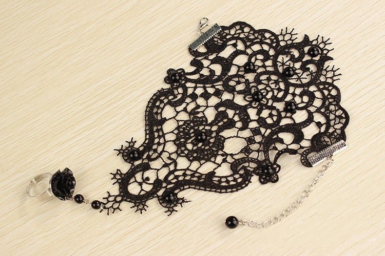 The Nevermore Gloves - Black Lace Bracelet Band Ring Integrated Chain – Unique by Nevermore Lifestyle & Tech | black