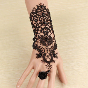 Midnight Thorn black lace bracelet with ring chain