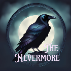 Black crow on a moonlit background with 'The Nevermore' text