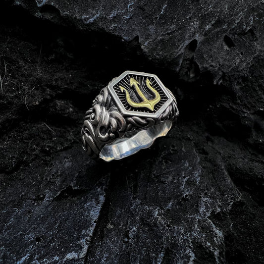 The Trident of Poseidon - The Nevermore Ring – Unique Rings for Men by Nevermore Lifestyle & Tech | Adjustable opening Silver