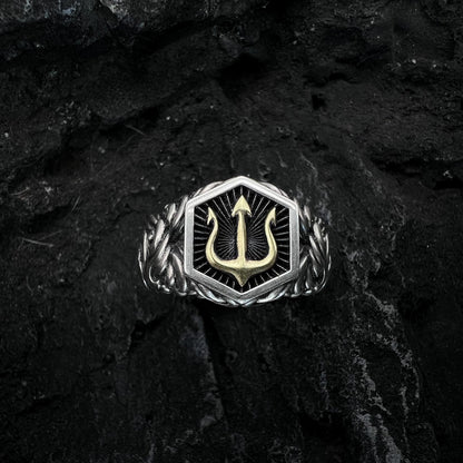 The Trident of Poseidon - The Nevermore Ring – Unique Rings for Men by Nevermore Lifestyle & Tech | Adjustable opening Silver