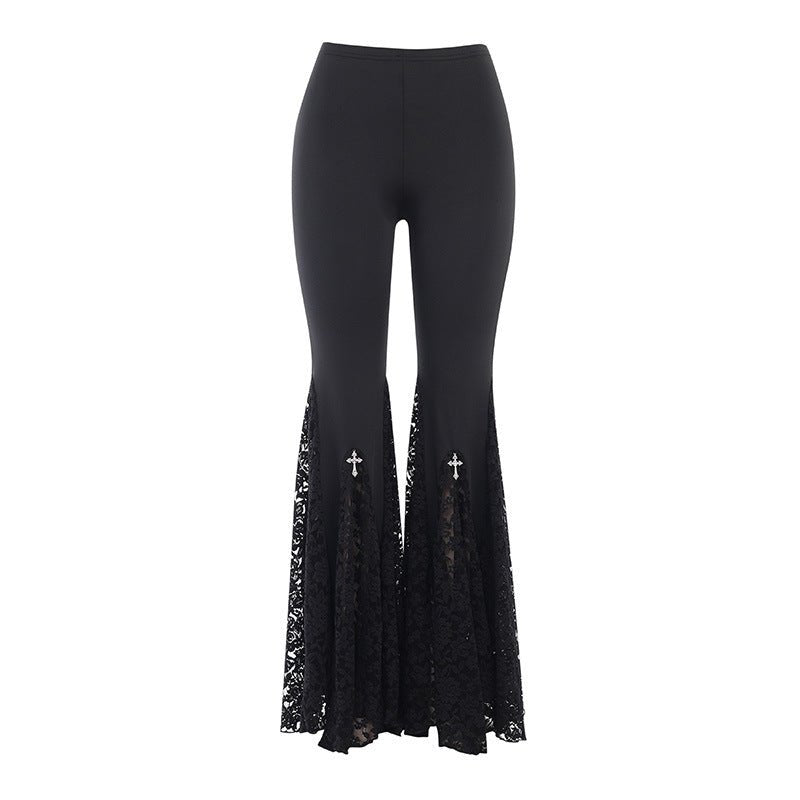 Then Comes Silence - The Nevermore Gothic Pants for Women Slim High Waist Flared Trousers – Unique Gothic Fashion for Women by Nevermore Lifestyle & Tech | L Black